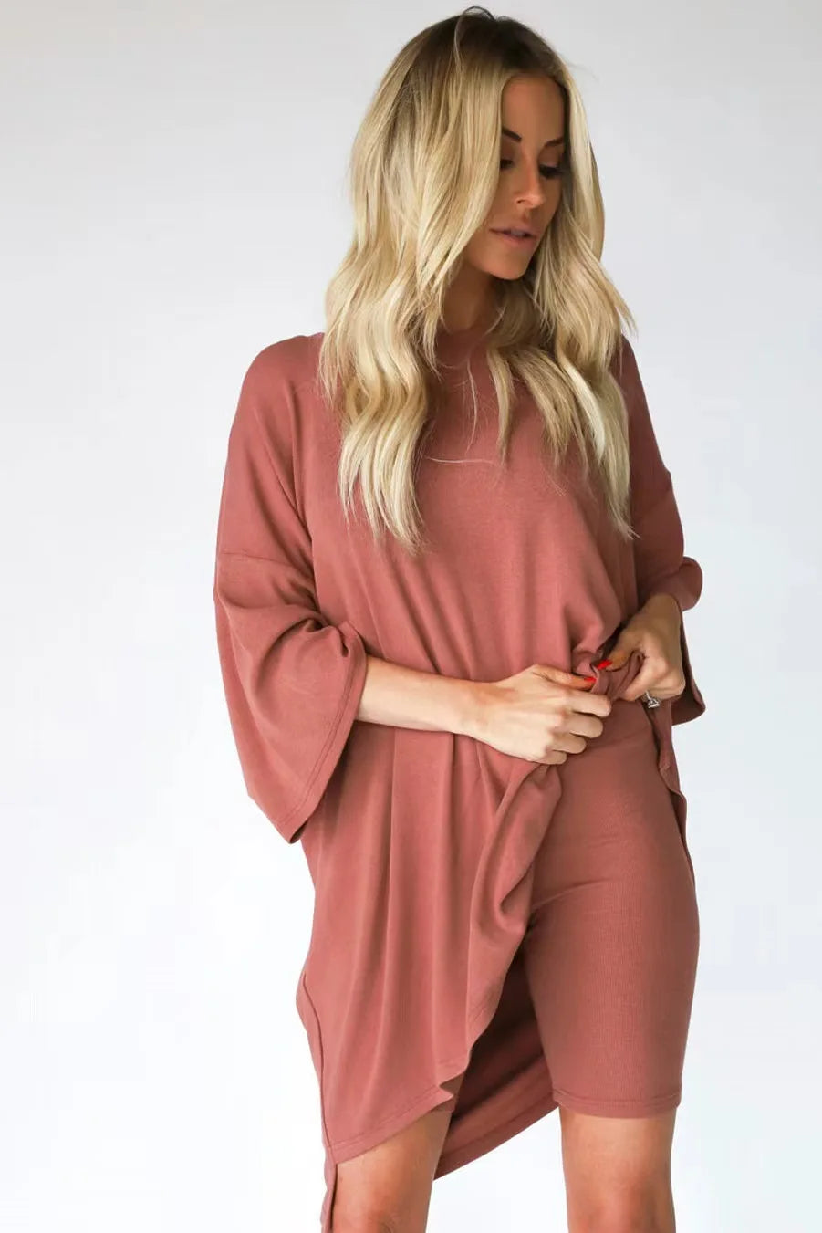 WW | Damen Lounge Satz Mit Oversize T-shirt Und Biker Shorts
