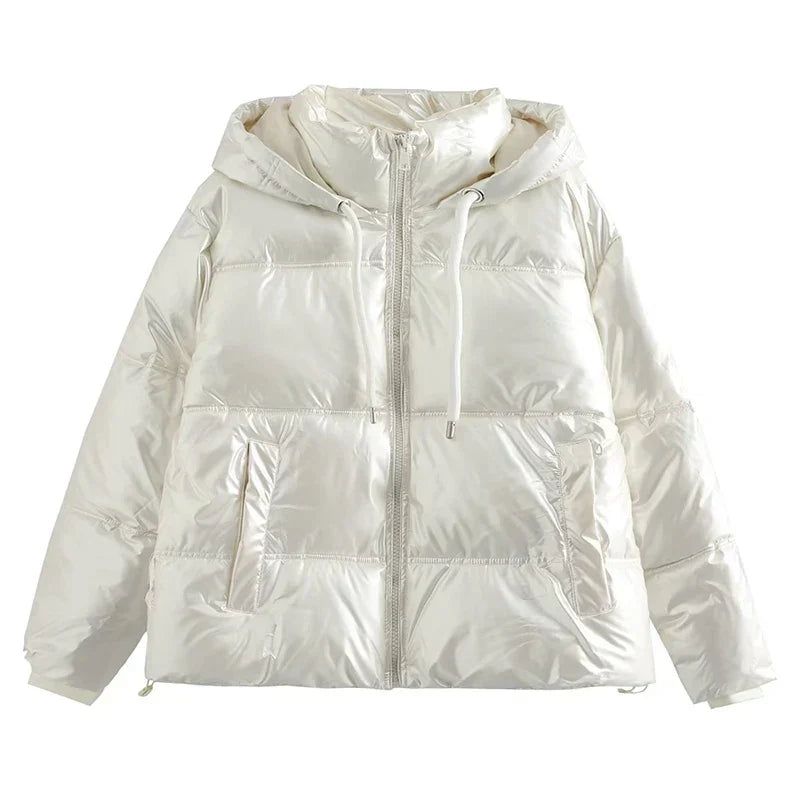 WW | Metallic Women's Winter Jacket with High Collar and Hood