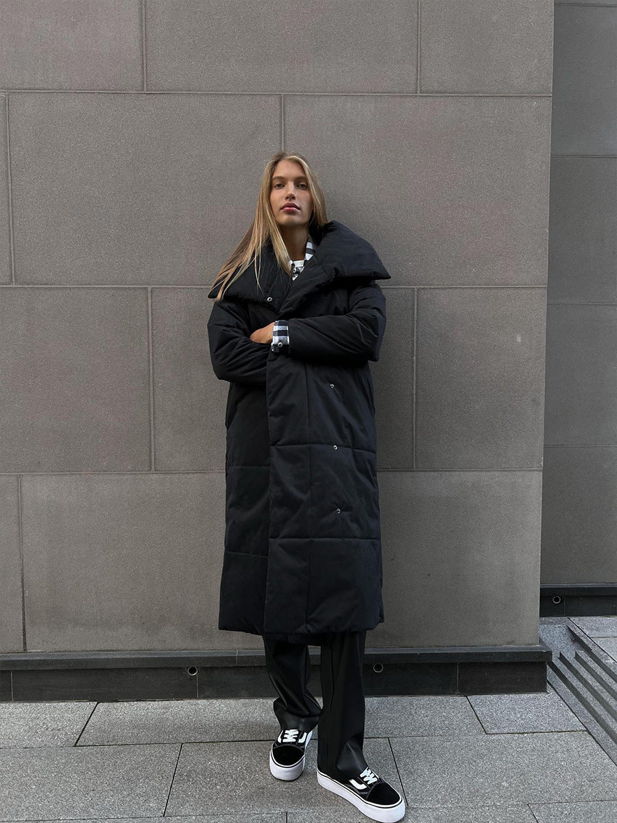WW | Langer Wintermantel mit breitem elegantem Kragen