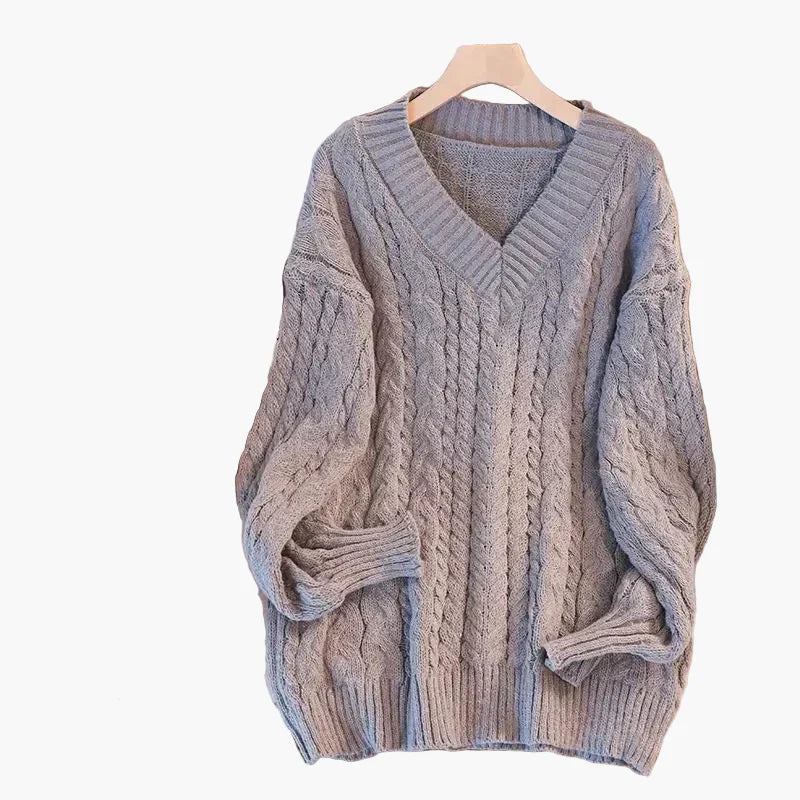WW | Chunky Knit Sweater V-Neck Winter Casual Twist Design