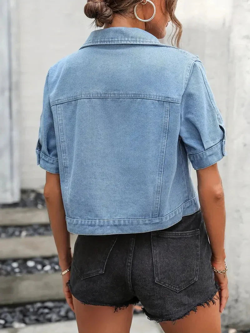 WW | Denim Jacke Denim Hemd mit Kurzen Ärmeln für Damen