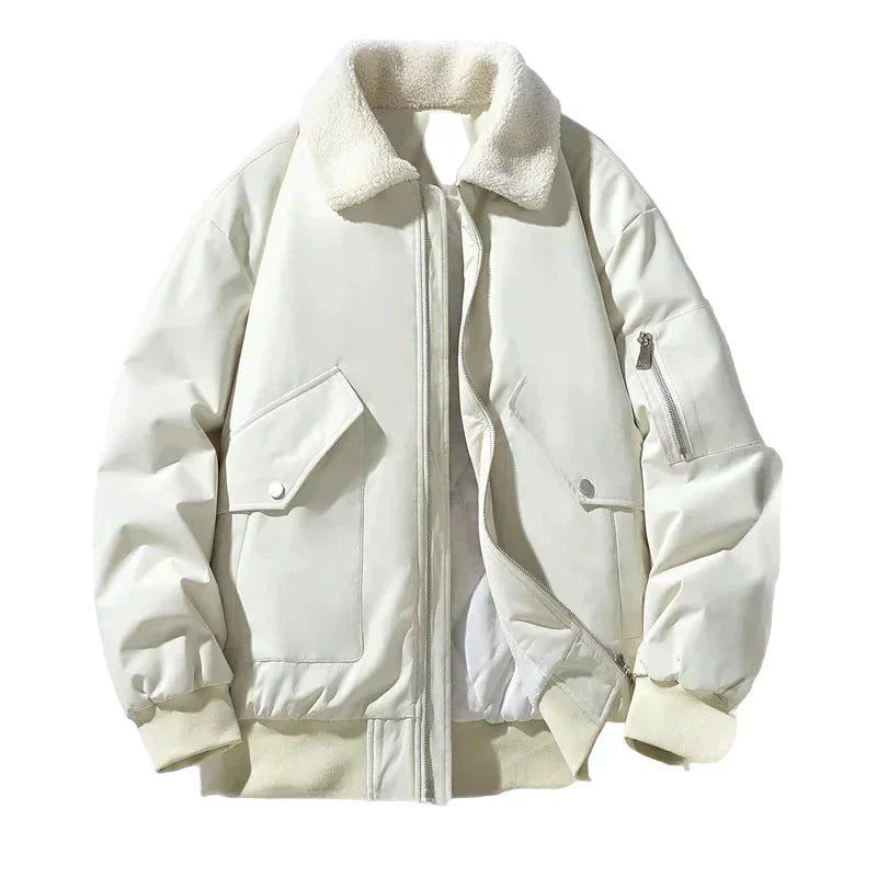 WW | Winter Bomber Jacket with Fashionable Lambskin Collar - Casual Style for Cold Days