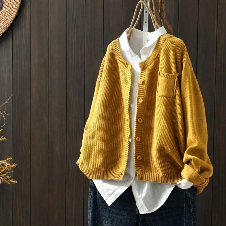 WW | Strickjacke Geknüpfte Weiche Qualität Lockerer Schnitt Knopfverschluss Mit Langen Ärmeln