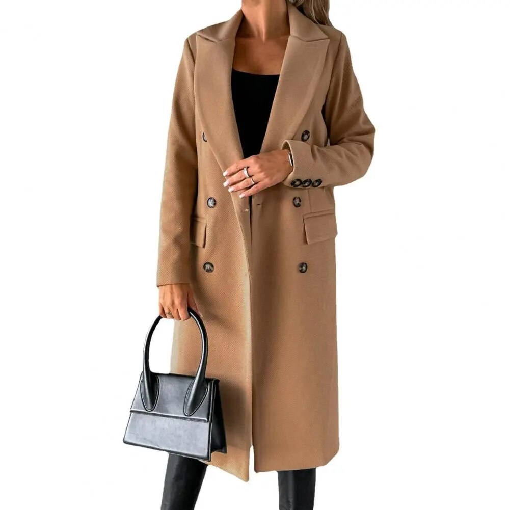 WW | Damen Lange Jacke - Doppelt Knopf - Taillierte Passform - Mit Revers - Formelle Elegante Kleidung