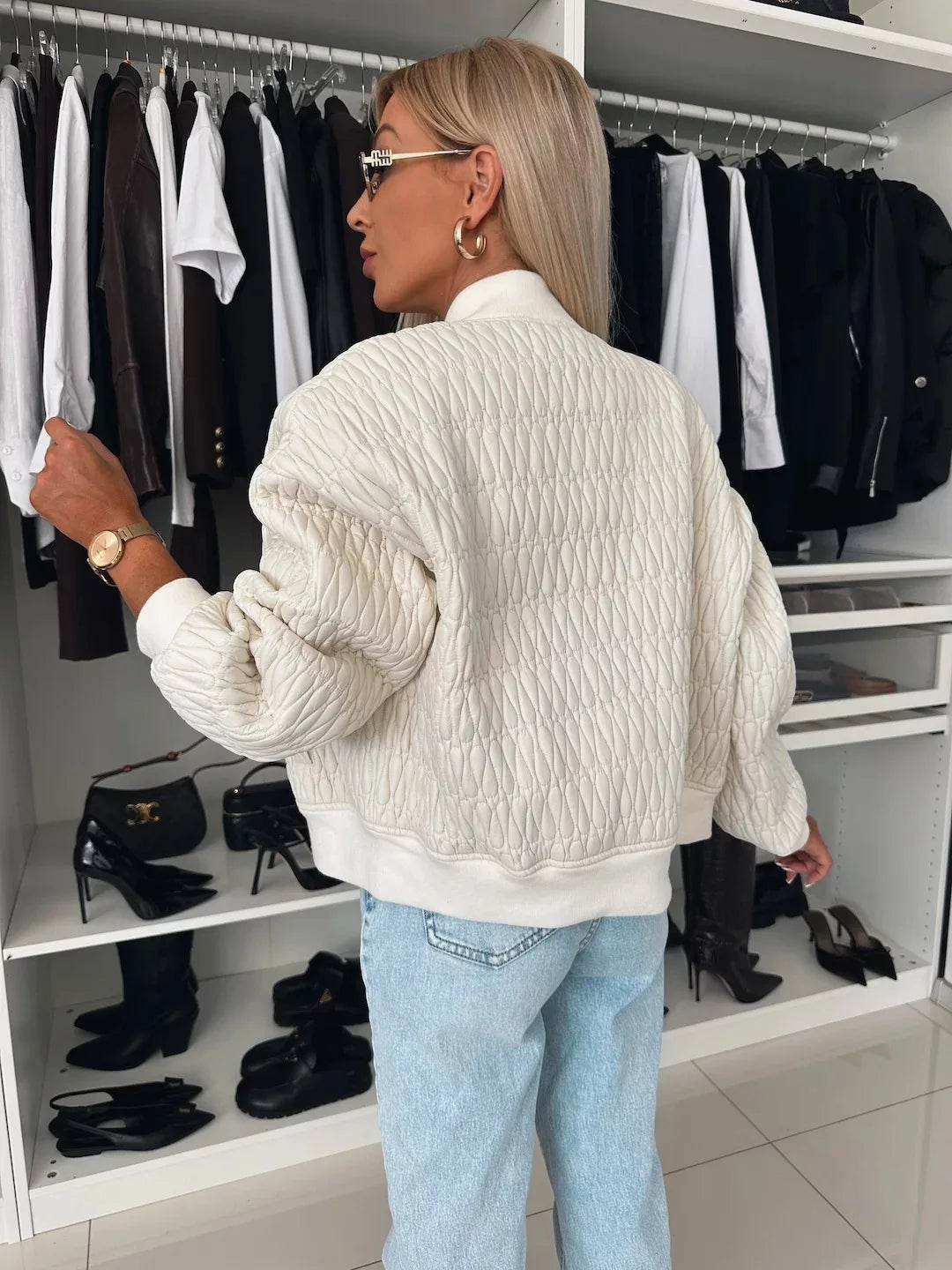 WW | Quilted Bomber Jacket with Front Zip and Ribbed Trim