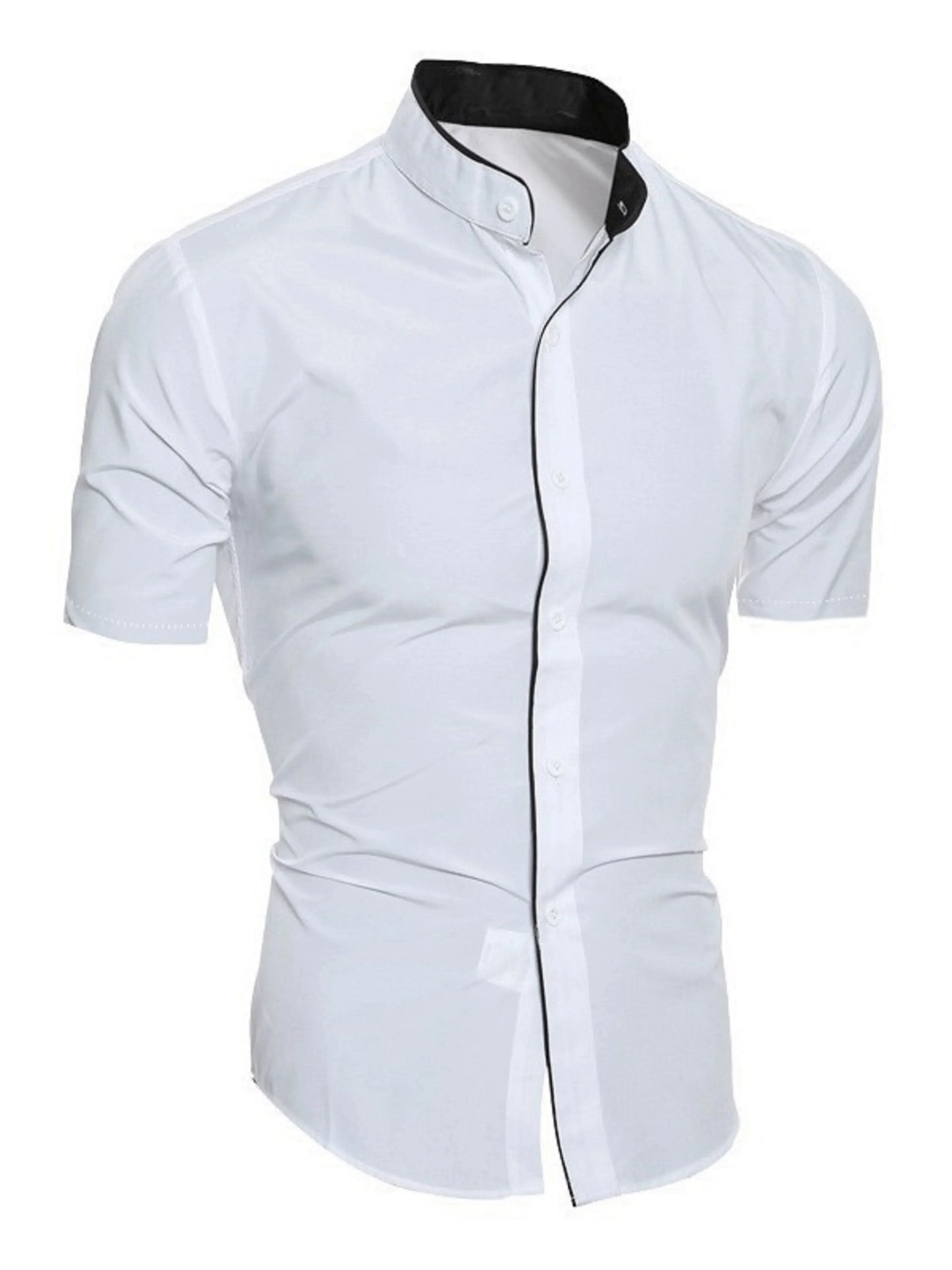 WW | Herren Slim Fit Stehkragenhemd Kurzarm