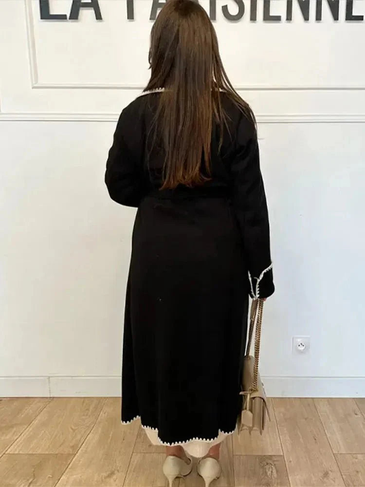 WW | Longline Mantel - Kontrastierende Besatz - Gürtellinie - Casual bis Formal