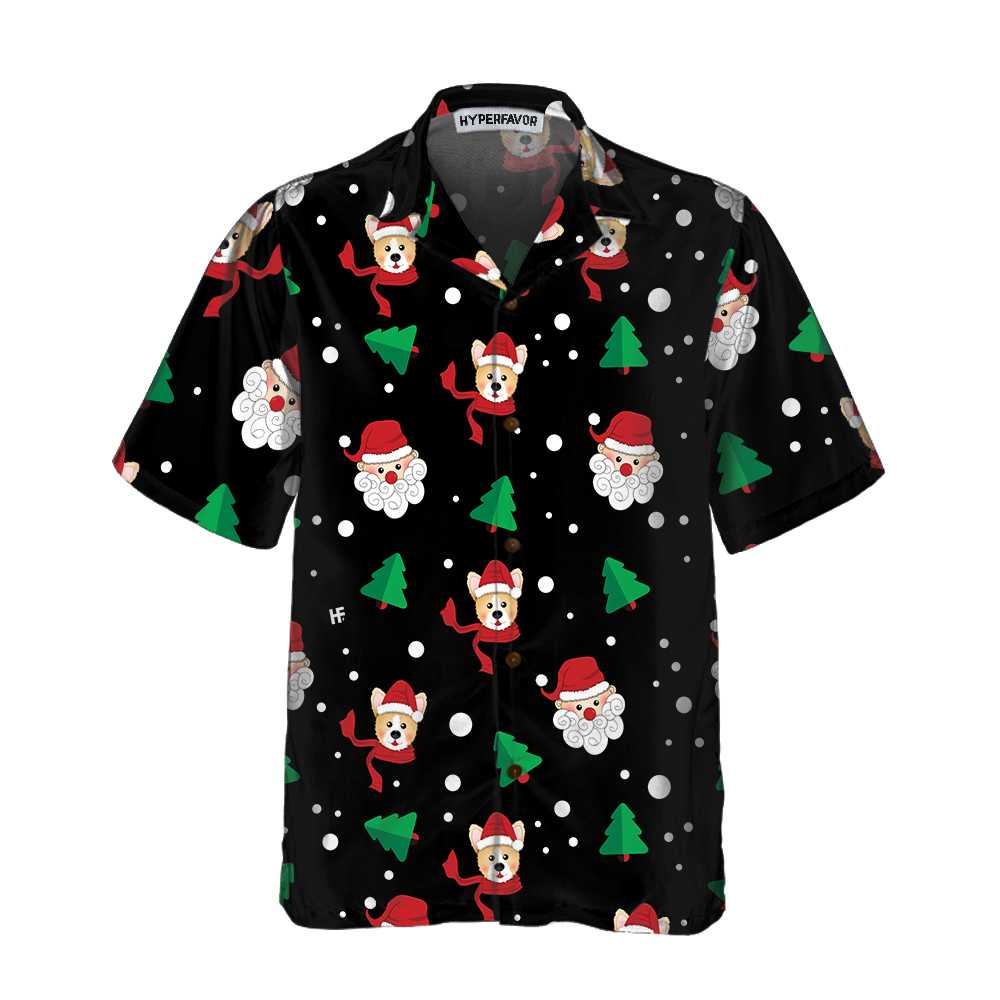 WW | Santa Claus & Corgi Hawaii-Hemd, Lustiges Weihnachts-Corgi-Shirt, Beste Weihnachtsgeschenkidee