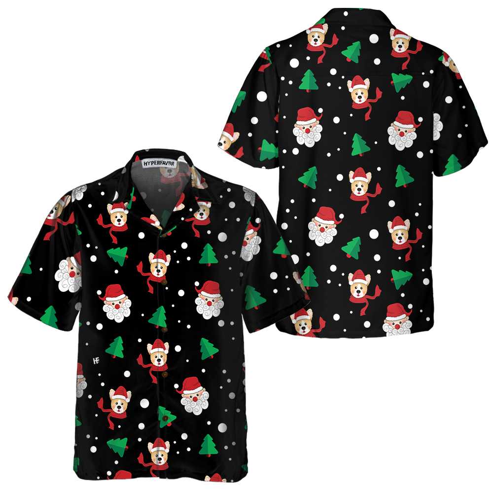 WW | Santa Claus & Corgi Hawaii-Hemd, Lustiges Weihnachts-Corgi-Shirt, Beste Weihnachtsgeschenkidee