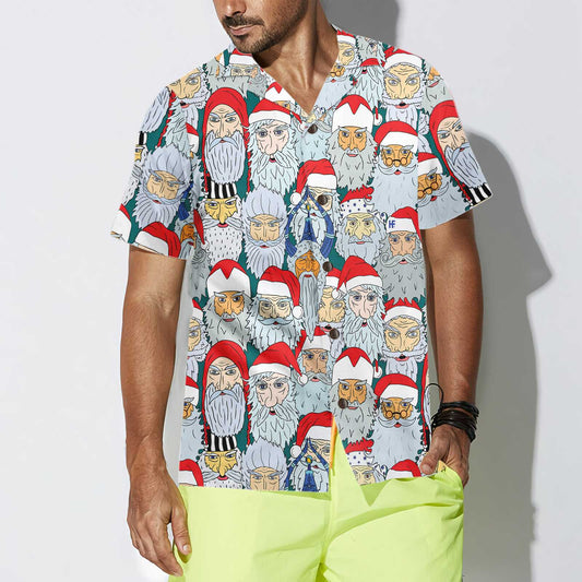 WW | Santa Claus Heads From Different Countries Christmas Hawaiian Shirt, Santa Claus Hawaiian Shirt For Christmas Day
