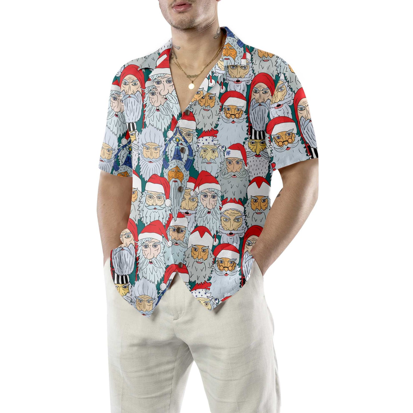 WW | Weihnachtsmannköpfe Aus Verschiedenen Ländern Weihnachts-Hawaiian-Shirt, Weihnachtsmann-Hawaiian-Shirt Für Weihnachtstag