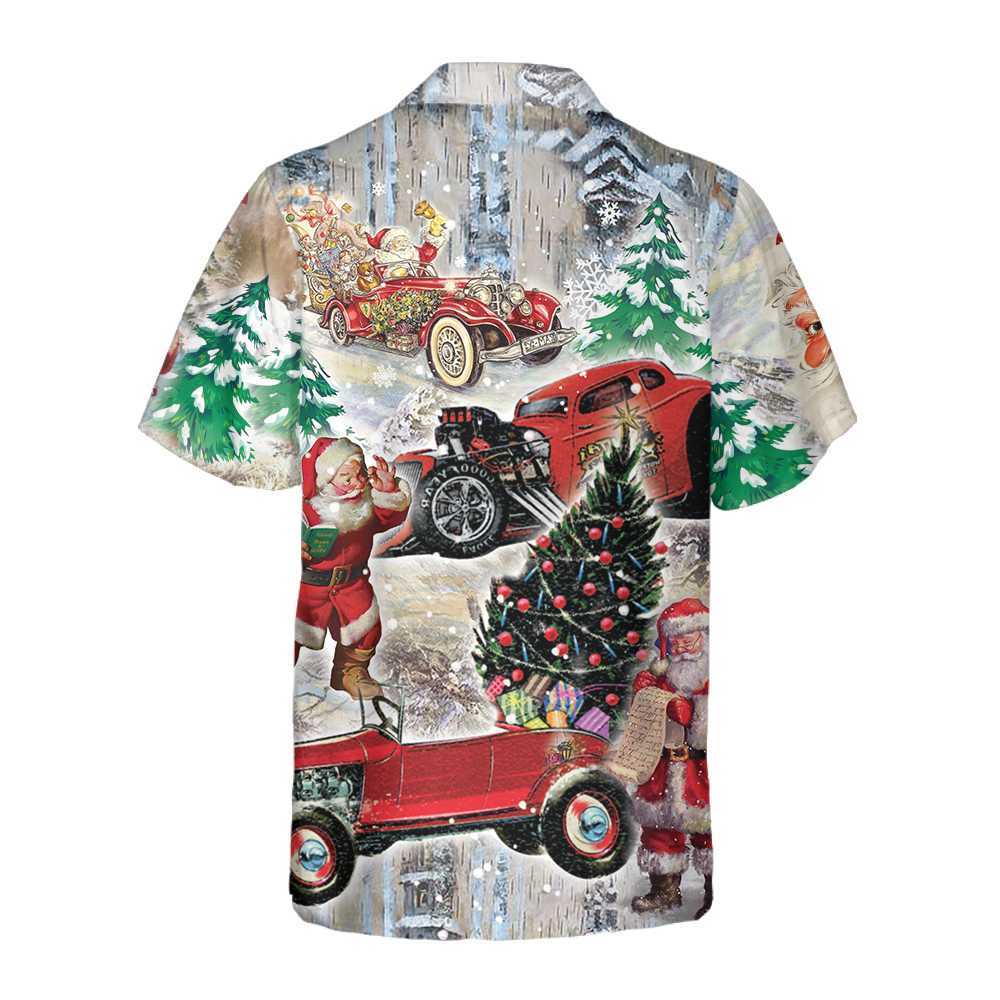 WW | Santa Claus & Sein Hot Rod Auf Weihnachten Hawaiian Shirt, Lustiges Santa Hawaiian Shirt Für Männer