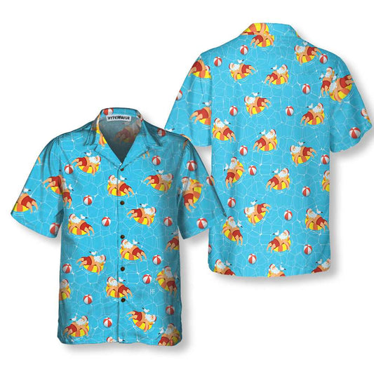 WW | Santa Claus In The Pool Pattern Hawaiian Shirt, Funny Santa Claus Shirt, Gift For Christmas