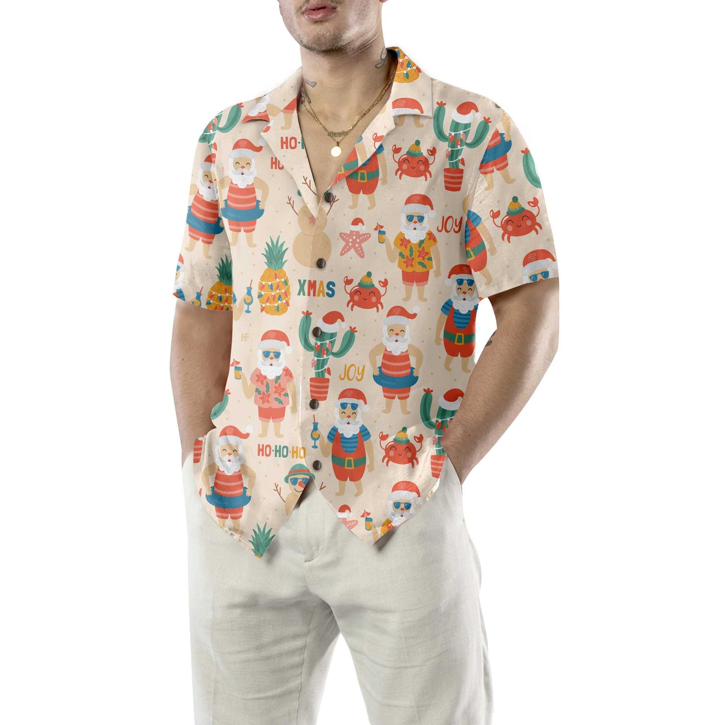 WW | Santa Claus Am Sandstrand Hawaiian Shirt, Lustiges Weihnachtsmann Shirt, Geschenk Für Weihnachten