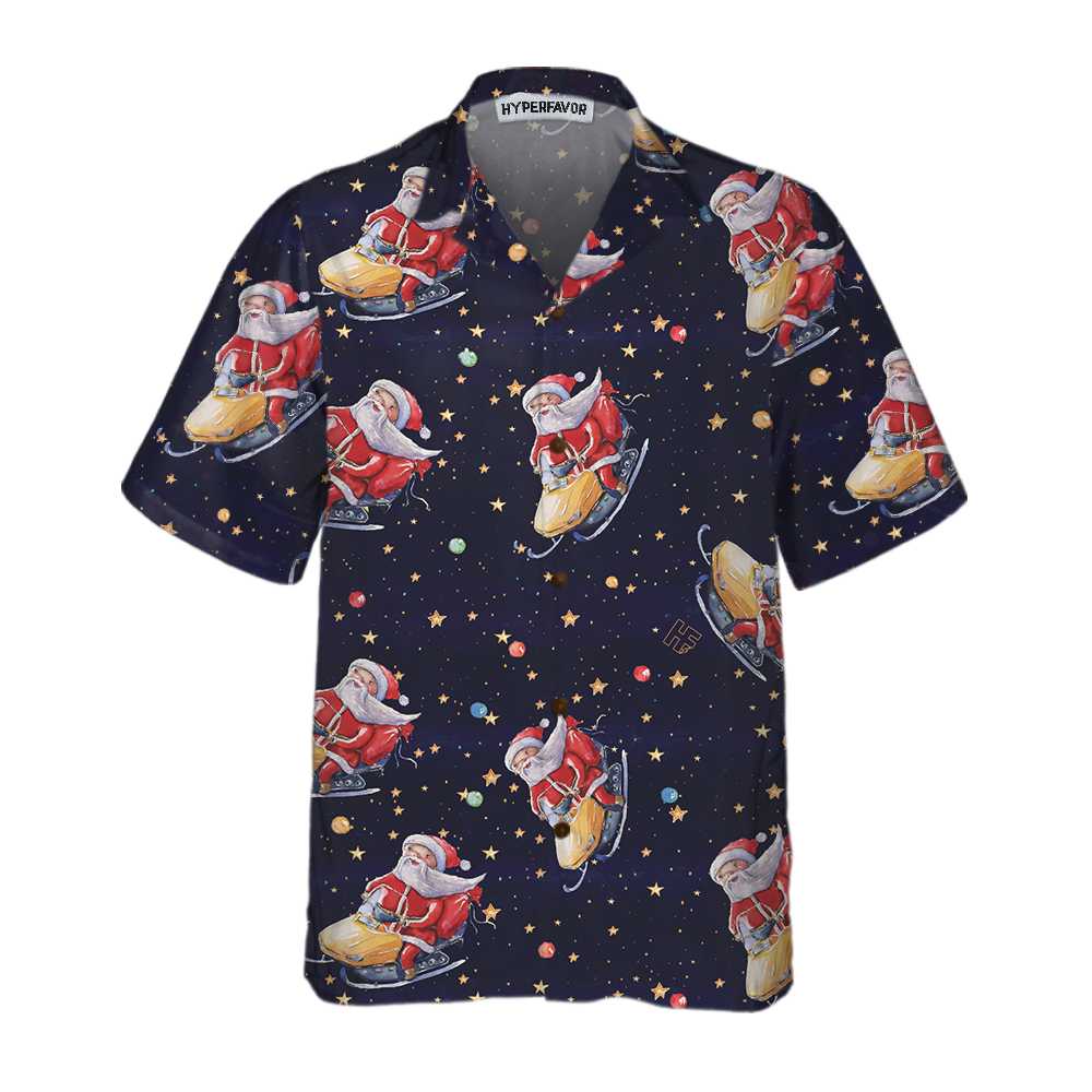 WW | Santa Claus auf Schneemobil Weihnachts-Hawai-Shirt, Lustiges Santa Hawaiian Shirt für Männer