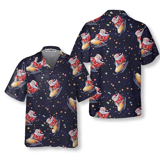 WW | Santa Claus on Snowmobile Christmas Hawaiian Shirt, Funny Santa Hawaiian Shirt for Men