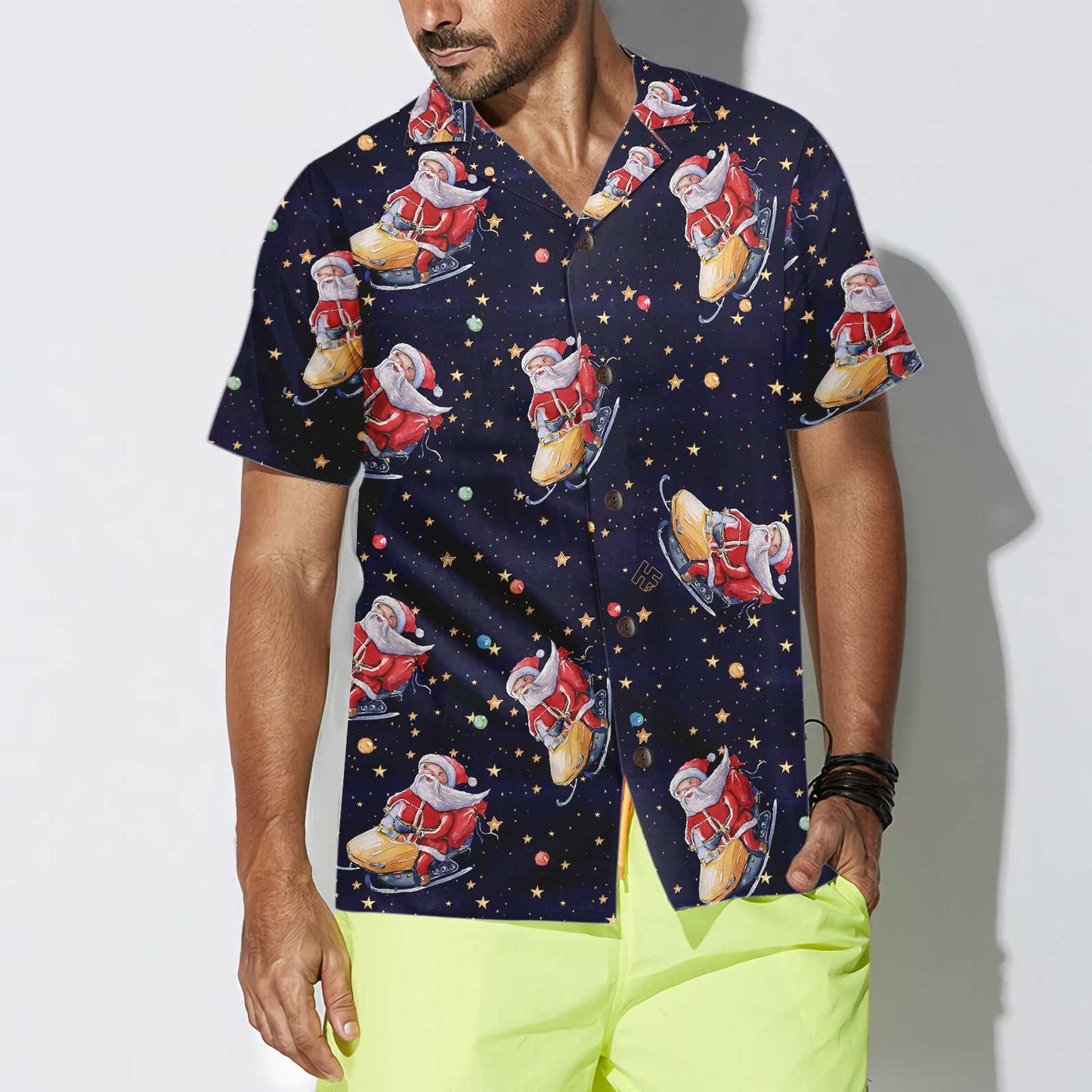 WW | Santa Claus auf Schneemobil Weihnachts-Hawai-Shirt, Lustiges Santa Hawaiian Shirt für Männer