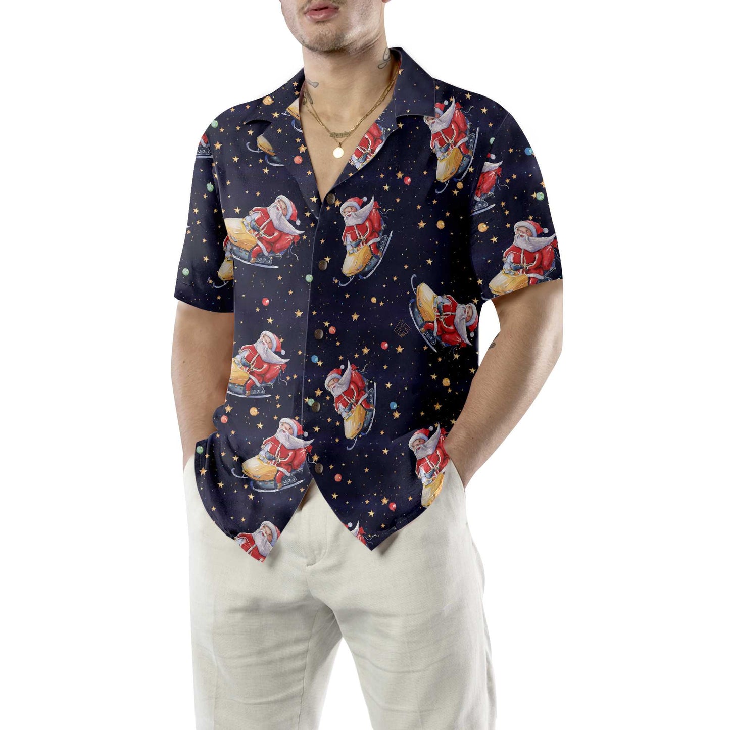 WW | Santa Claus auf Schneemobil Weihnachts-Hawai-Shirt, Lustiges Santa Hawaiian Shirt für Männer