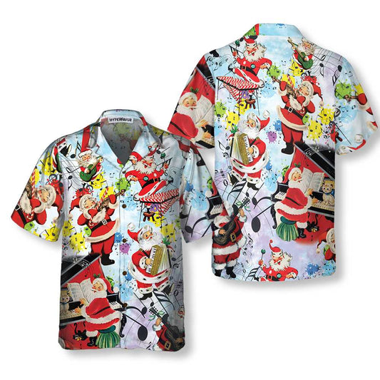 WW | Santa Music At Christmas Hawaiian Shirt, Funny Santa Shirt, Gift For Christmas