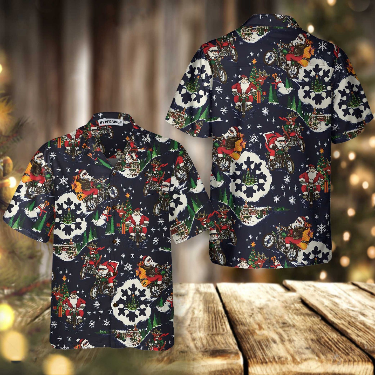 WW | Santa auf Motorrad Blaue Weihnachts-Hawaiian-Shirt für Männer, Lustiges Weihnachtsgeschenk für Motorradliebhaber