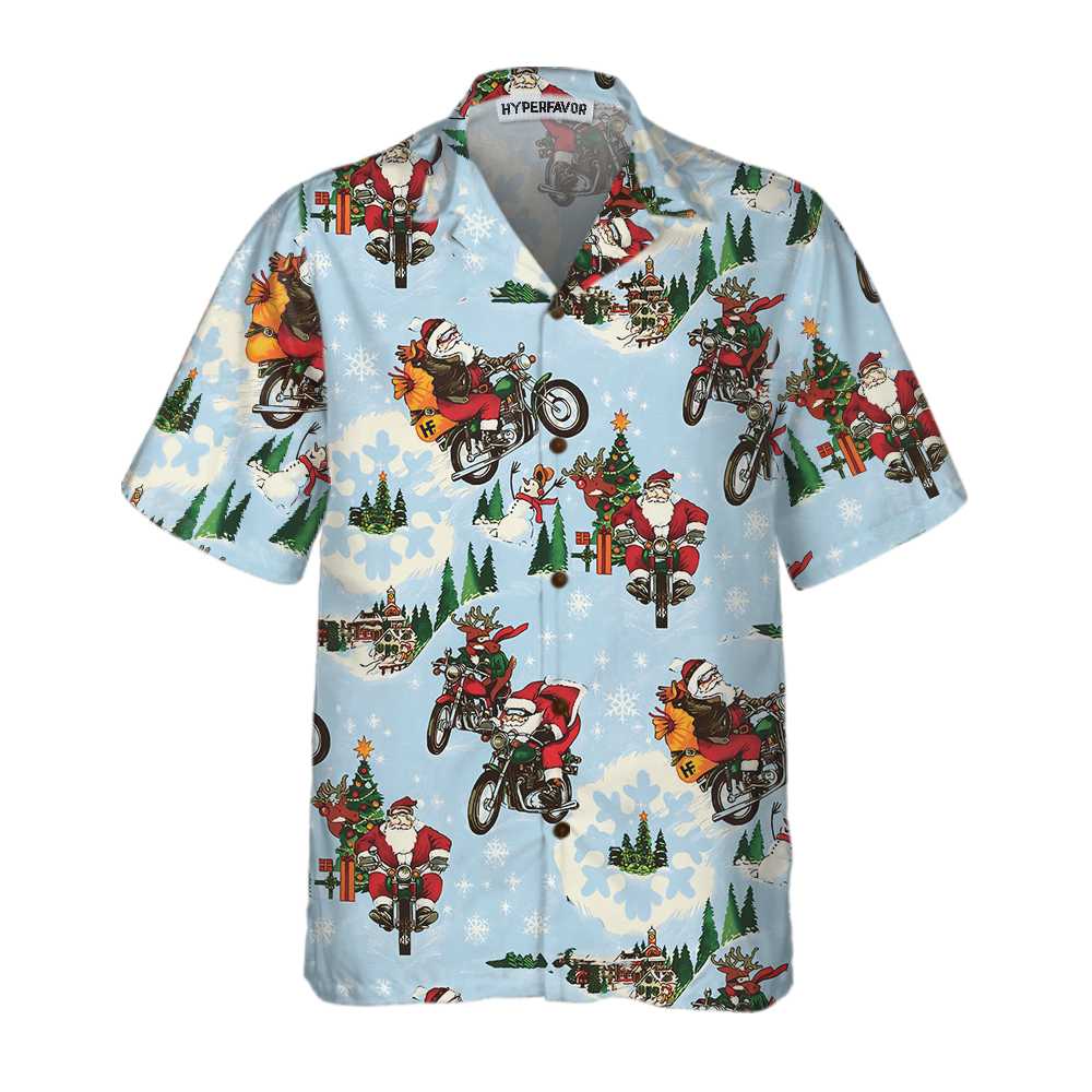WW | Santa Auf Motorrad Hawaiian Shirt, Lustiges Weihnachtsmann Shirt, Bestes Geschenk Für Weihnachten