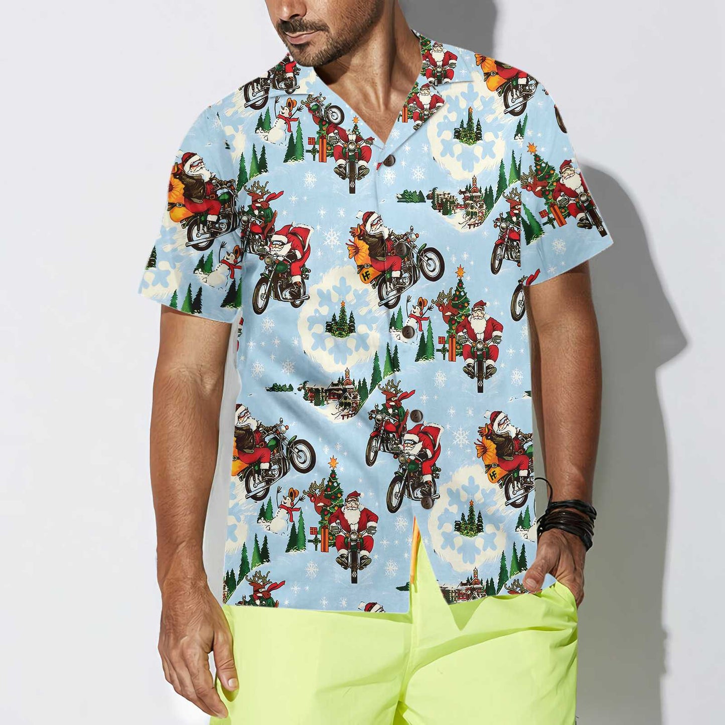 WW | Santa Auf Motorrad Hawaiian Shirt, Lustiges Weihnachtsmann Shirt, Bestes Geschenk Für Weihnachten