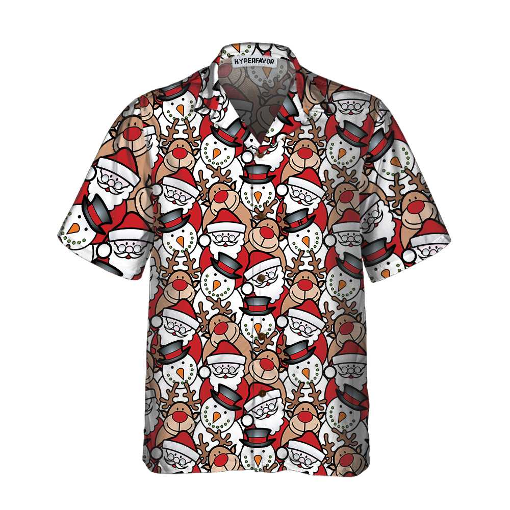 WW | Santa Rentier und Schneemann Hawaii-Hemd, Lustiges Weihnachtshemd für Herren, Beste Weihnachtsgeschenkidee