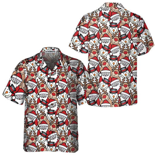 WW | Santa Rentier und Schneemann Hawaii-Hemd, Lustiges Weihnachtshemd für Herren, Beste Weihnachtsgeschenkidee