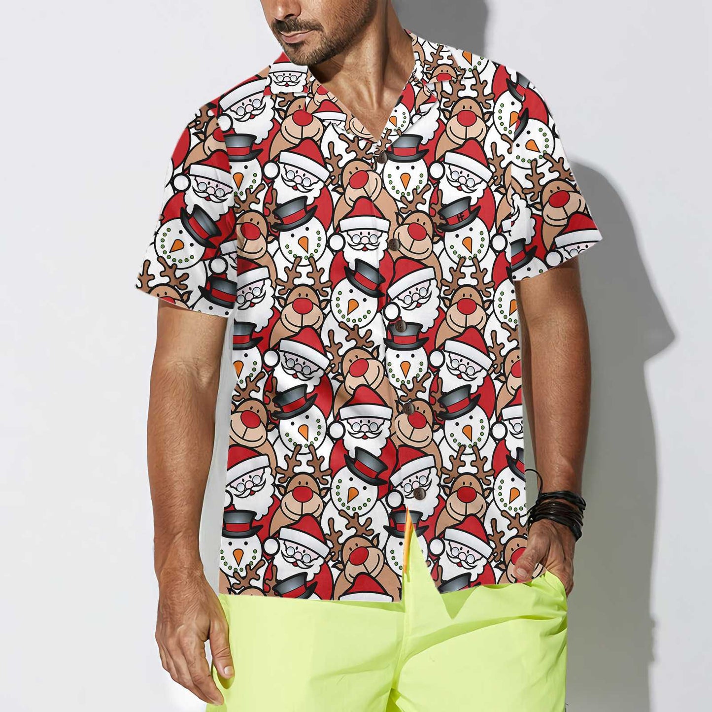 WW | Santa Rentier und Schneemann Hawaii-Hemd, Lustiges Weihnachtshemd für Herren, Beste Weihnachtsgeschenkidee