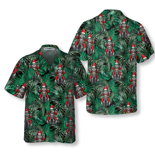 WW | Santa on Motorcycle Christmas Hawaiian Shirt, Funny Santa Motorcycle Hawaiian Shirt for Men
