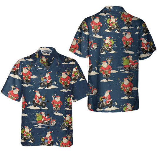 WW | Santa Riding Motorcycle Christmas Hawaiian Shirt for Men, Best Motorcycle Gift for Christmas