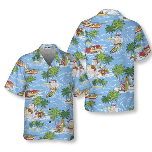 WW | Santa Sailing Tropisches Weihnachts-Hawaiian-Shirt, Lustiges Santa Claus-Shirt, Bestes Geschenk für Weihnachten