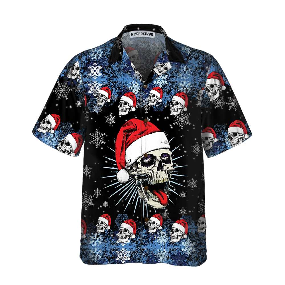 WW | Santa Skull & Schneeflocken Hawaiian Shirt, Lustiges Weihnachts Totenkopf Shirt, Beste Weihnachtsgeschenk Idee