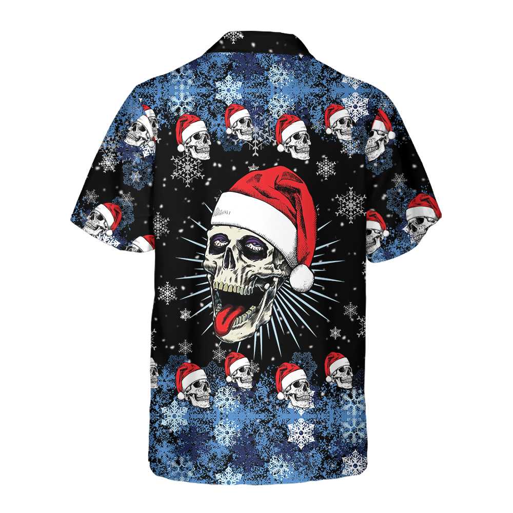 WW | Santa Skull & Schneeflocken Hawaiian Shirt, Lustiges Weihnachts Totenkopf Shirt, Beste Weihnachtsgeschenk Idee