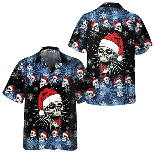 WW | Santa Skull & Schneeflocken Hawaiian Shirt, Lustiges Weihnachts Totenkopf Shirt, Beste Weihnachtsgeschenk Idee