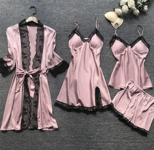 WW | Schlafanzug Set Luxus Sommer Satin Schlafanzug Set Mit Spitze Für Damen
