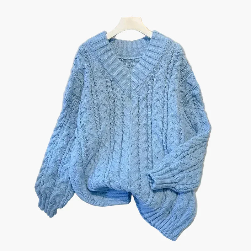 WW | Chunky Knit Sweater V-Neck Winter Casual Twist Design