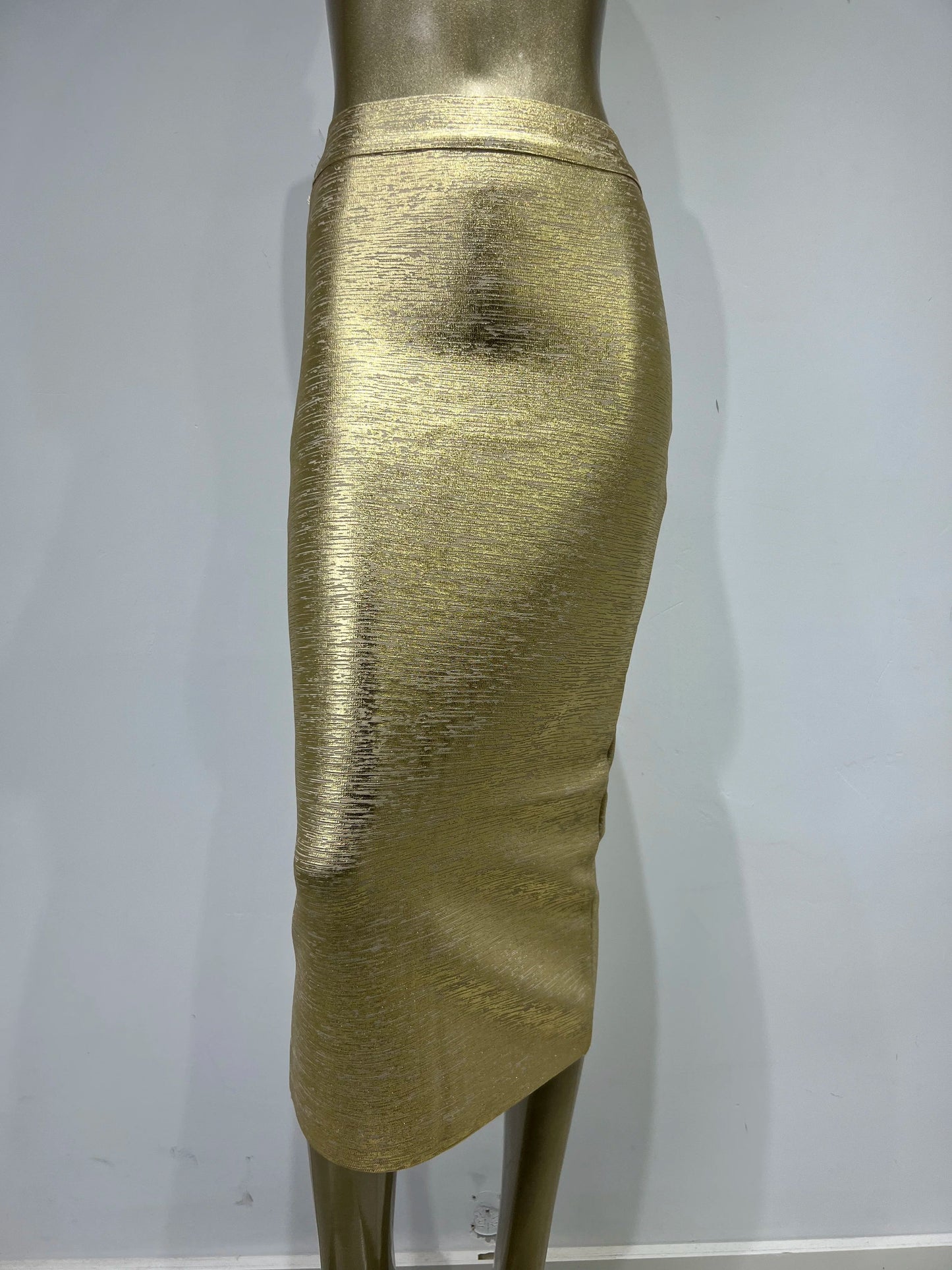 WW | Frauen Sommerrock Sexy Silber Gold Bronzing Midi Bandage Rock High Street Designer Schlanker Fest Midi Bleistiftrock 78Cm