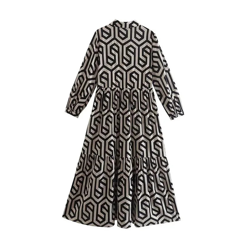 WW | Women's Winsett Long Sleeve Geometric Print Maxi Dress