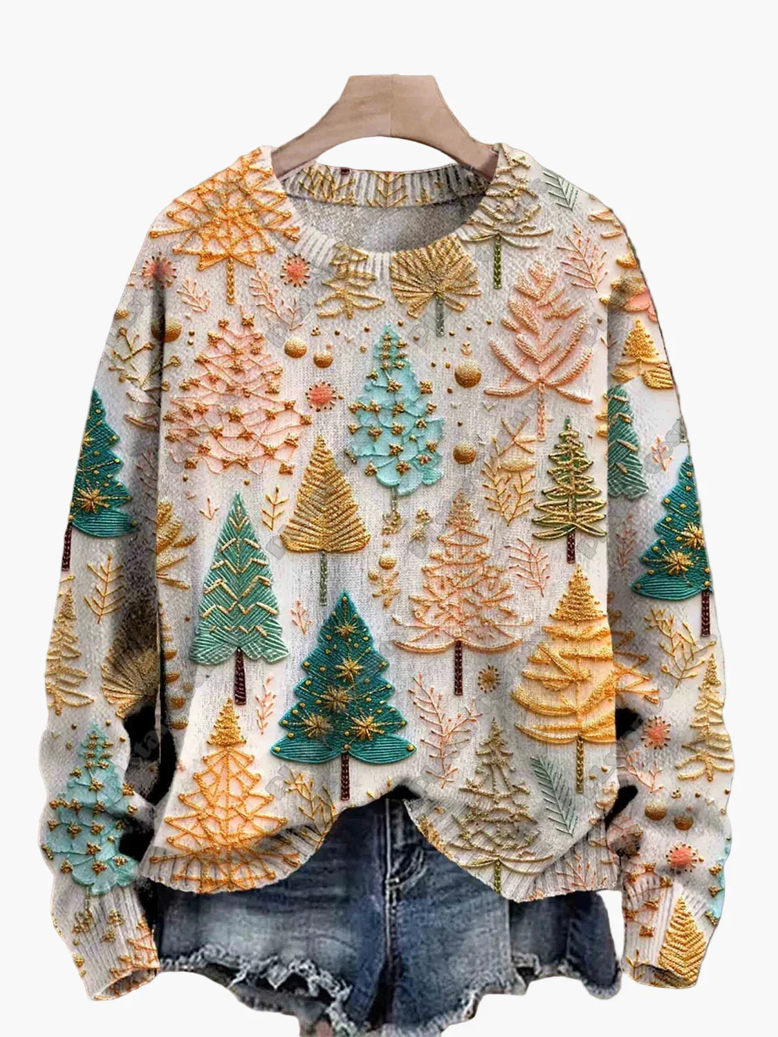 WW | Christmas sweater with festive 3D embroidery - Ideal for holidays, parties & winter