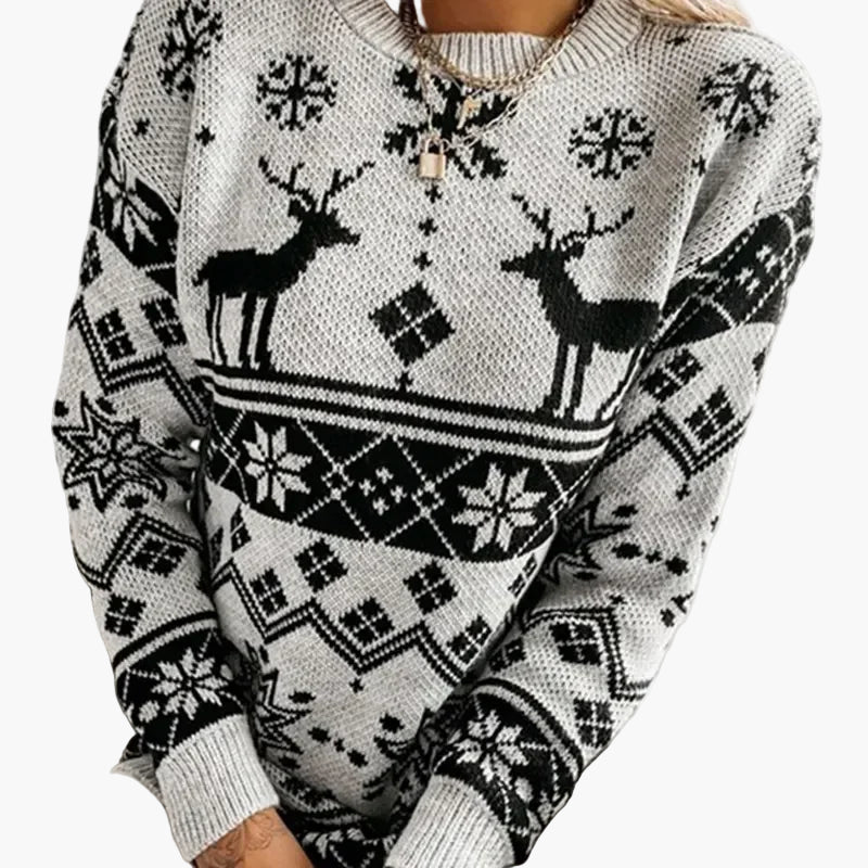 WW | Weihnachtspullover mit Rentier- und Schneeflocken-Muster - Modischer Winter Sweater für festliche Anlässe