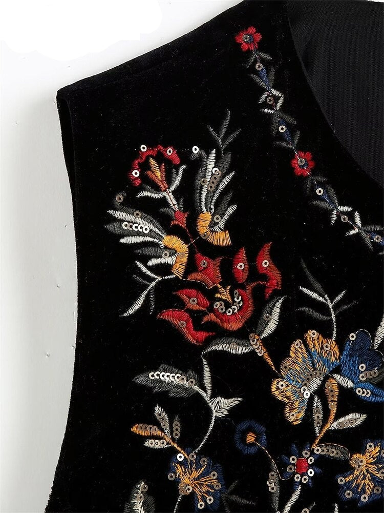 WW | Waistcoat with Sequin Floral Embroidery, Patchwork Waist Coat in Velvet