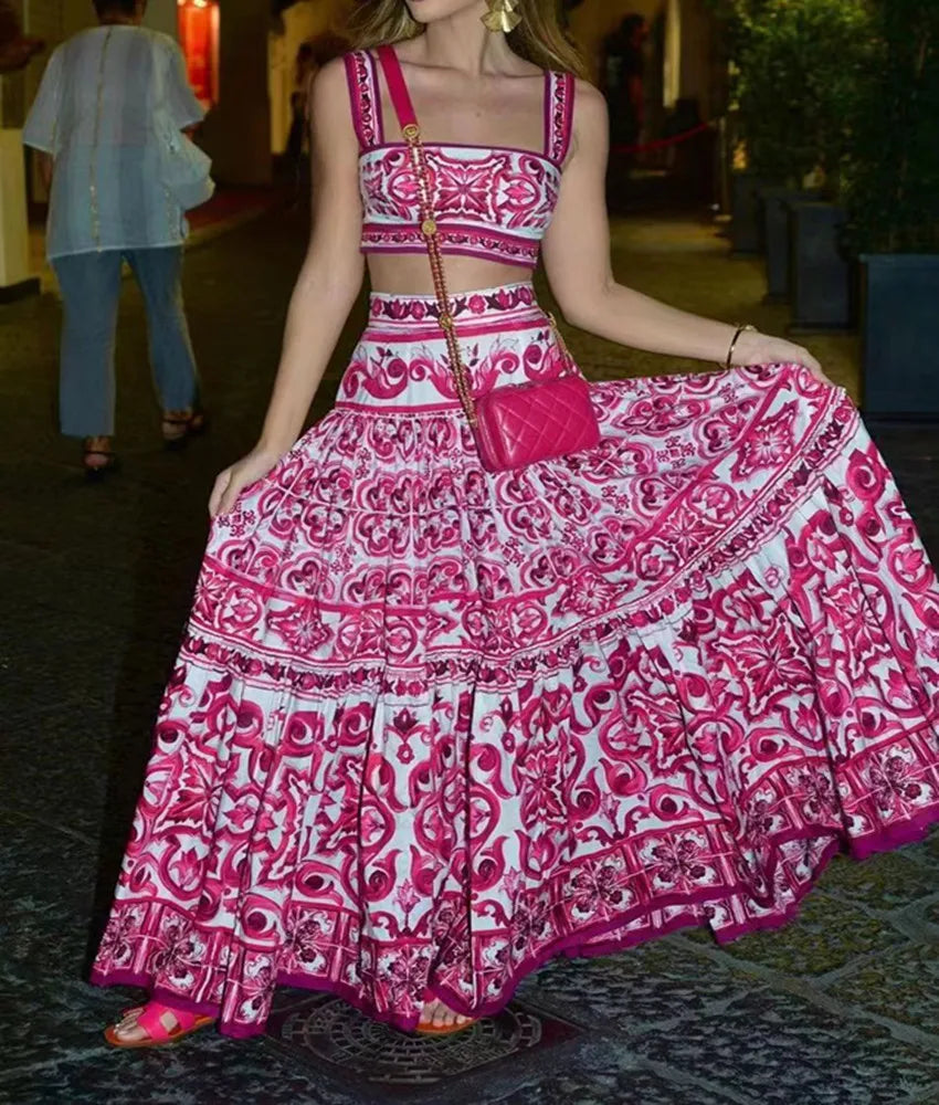 WW Flower Two-Piece | Stylish Top and Maxi Skirt Printed Summer Women's Set