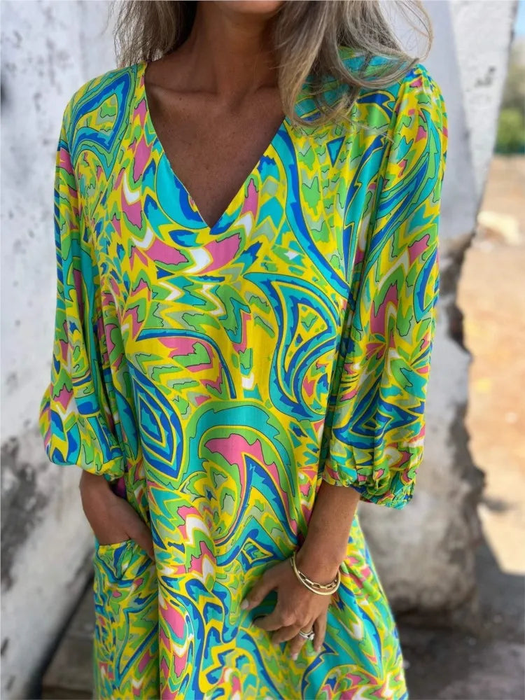 Solstice Bloom™ Boho Maxi Dress with Pockets