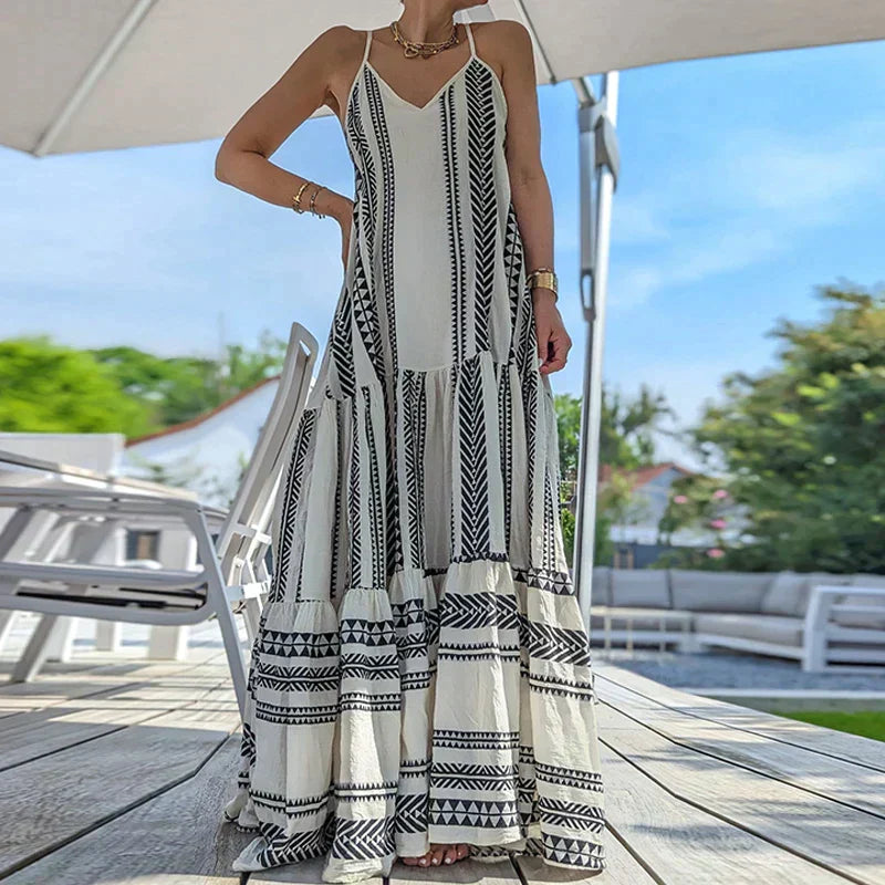 WW | Elegantes Kleid, Ärmellos, mit Rüsche und Lässigem Druck