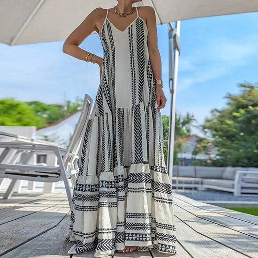 WW | Elegantes Kleid, Ärmellos, mit Rüsche und Lässigem Druck