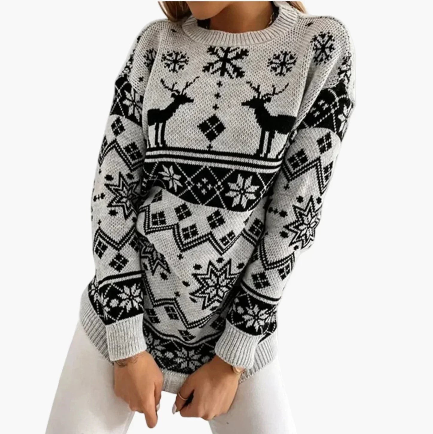 WW | Weihnachtspullover mit Rentier- und Schneeflocken-Muster - Modischer Winter Sweater für festliche Anlässe