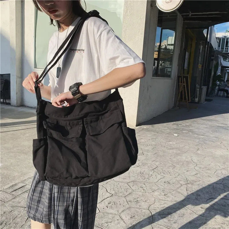 WW | Frauen Vintage Handtasche Canvas Teenager Schulter Tote Taschen Lieferdienst Tasche Damen Lässige Handtasche Crossbody Geldbörse