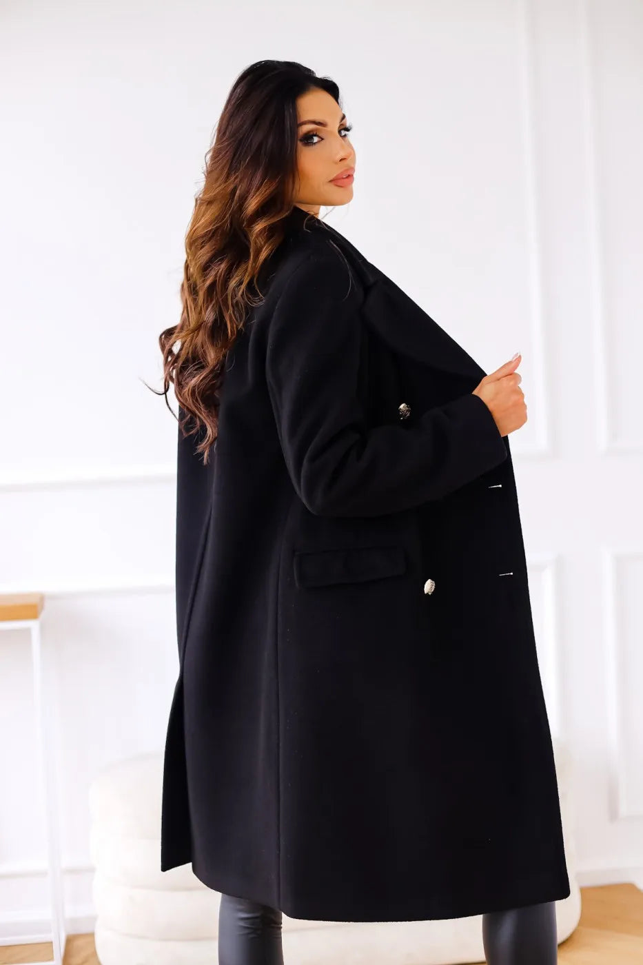 WW | Damen Doppelreihiger Mantel - Wollmischung - Mittellang - Reverskragen - Elegante formelle Kleidung