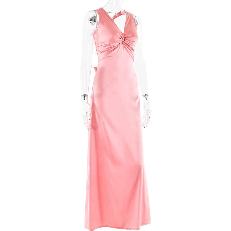 WW | Schleife Rückenfrei Abend Maxi Kleid